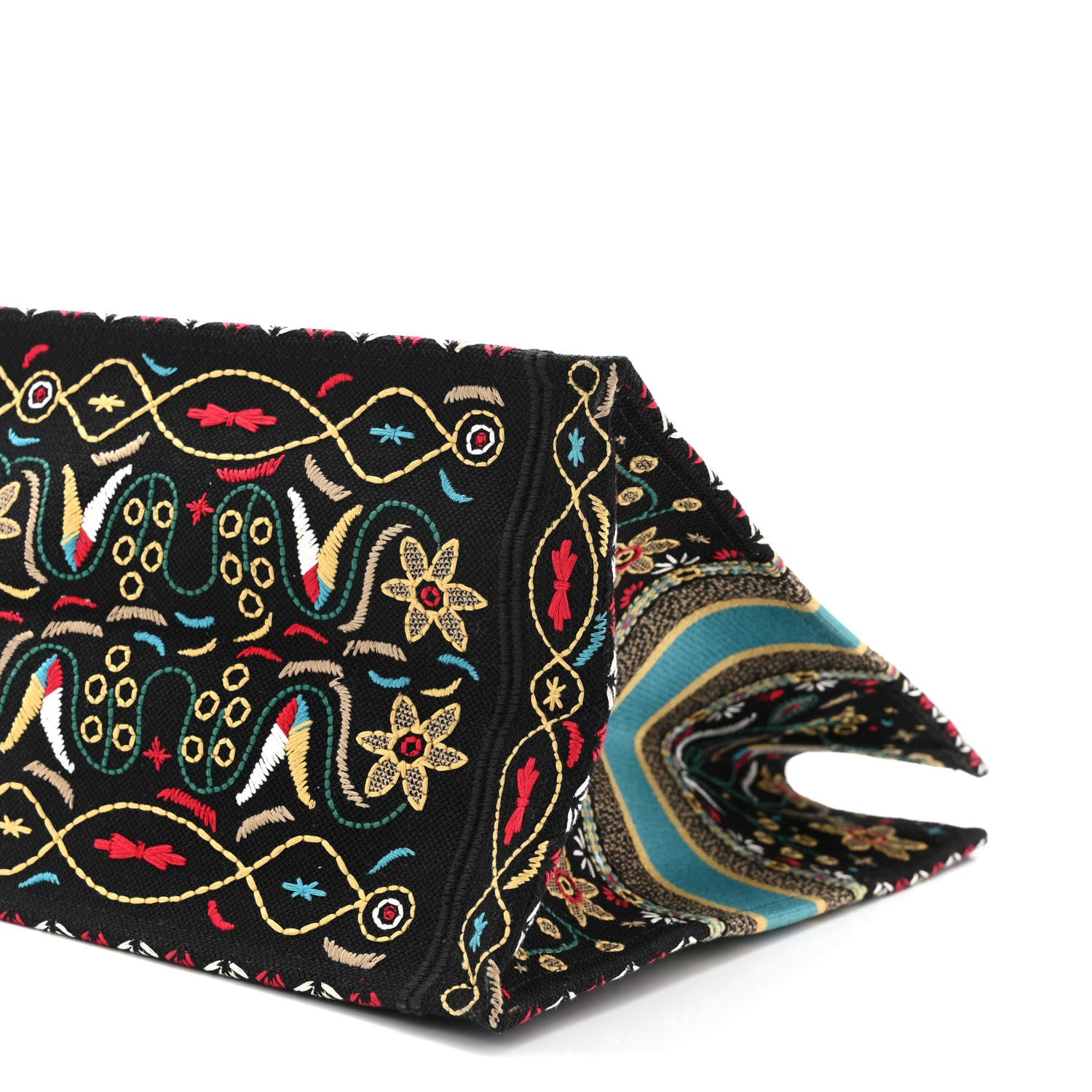 Christian Dior Canvas Embroidered Large Flowers Heart Book Tote Black Multicolor 10 of 10