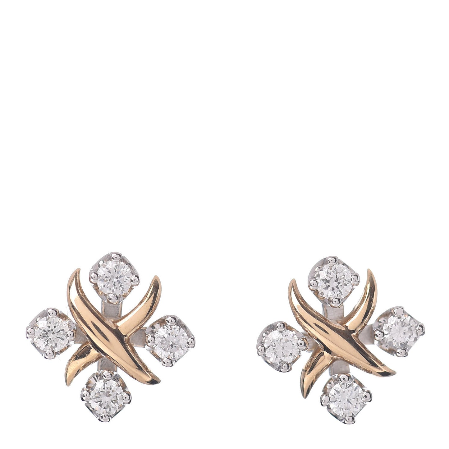 Platinum 18K Yellow Gold Diamond Schlumberger Lynn Earrings