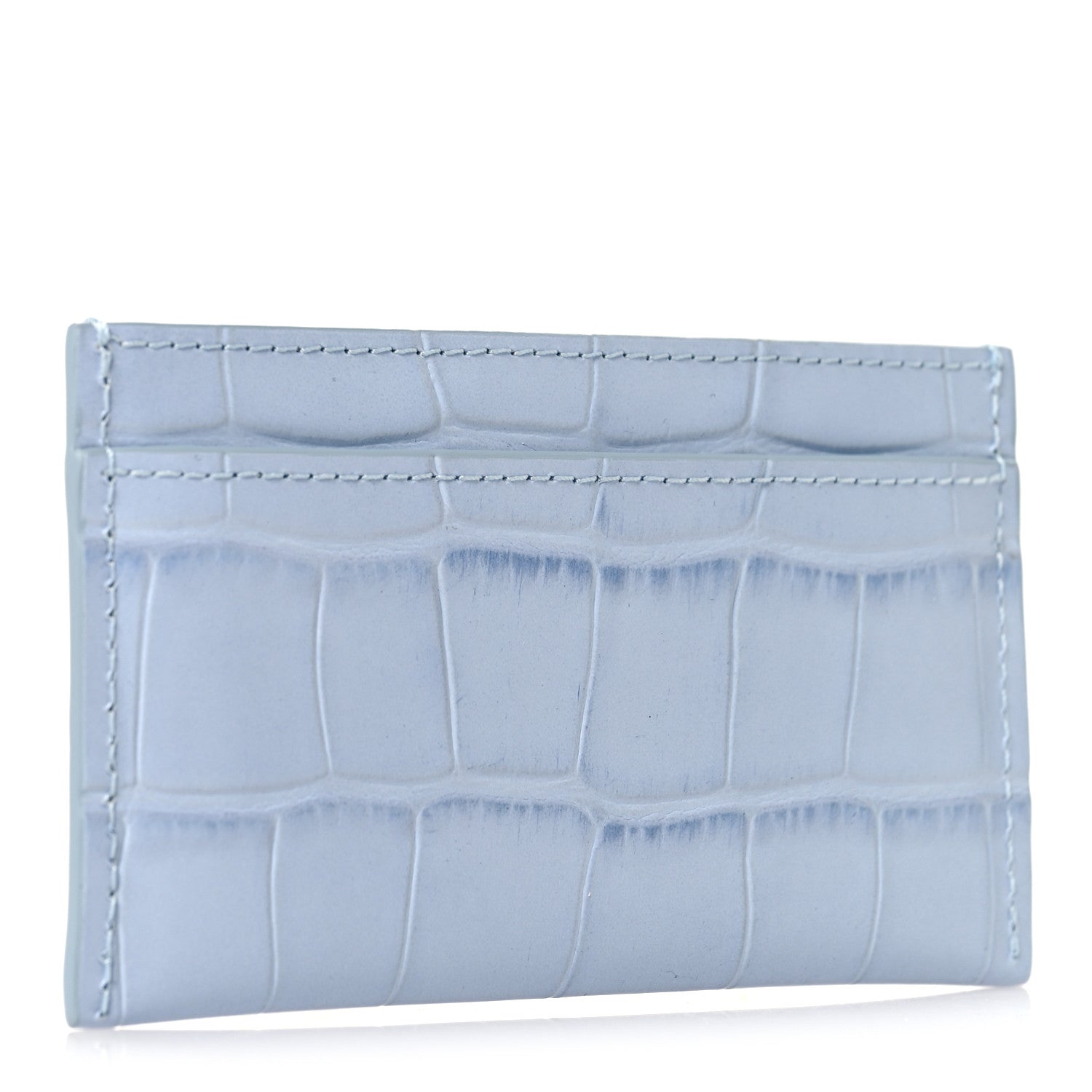 Chanel Calfskin Crocodile Embossed Crococo Card Holder Light Blue 3 of 7