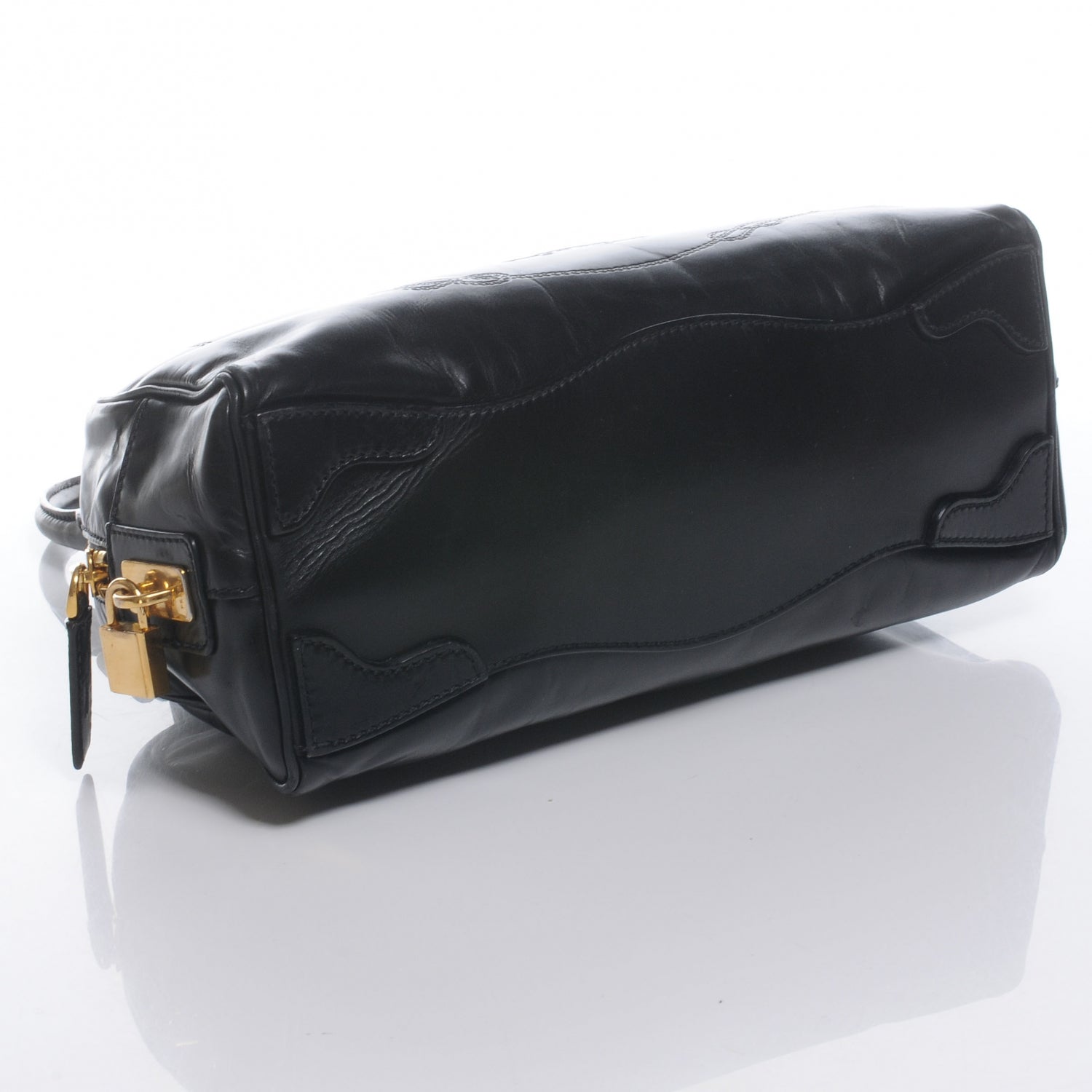 Prada Leather Logo Bowling Bag Black 4 of 7