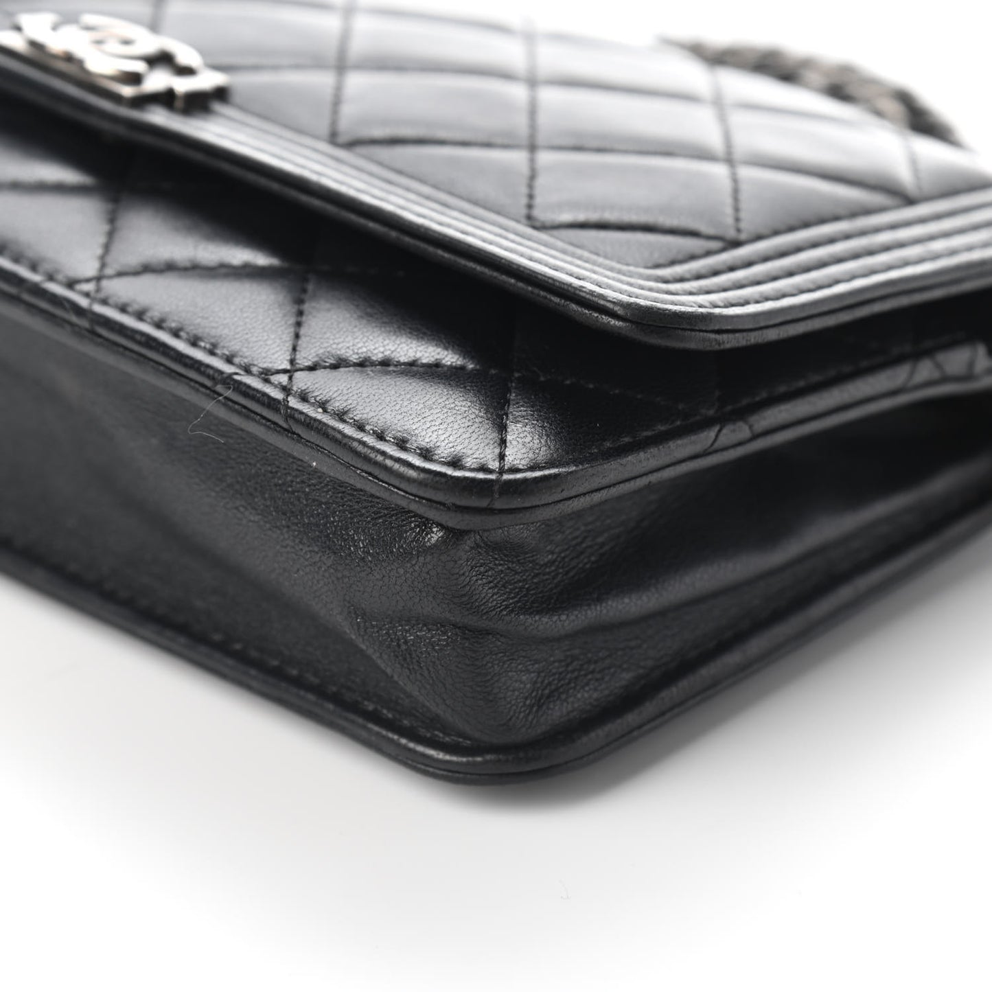 Lambskin Quilted Boy Wallet On Chain WOC Black