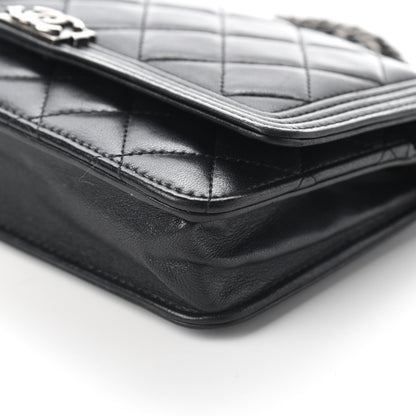 Chanel Lambskin Quilted Boy Wallet On Chain WOC Black 10 of 10