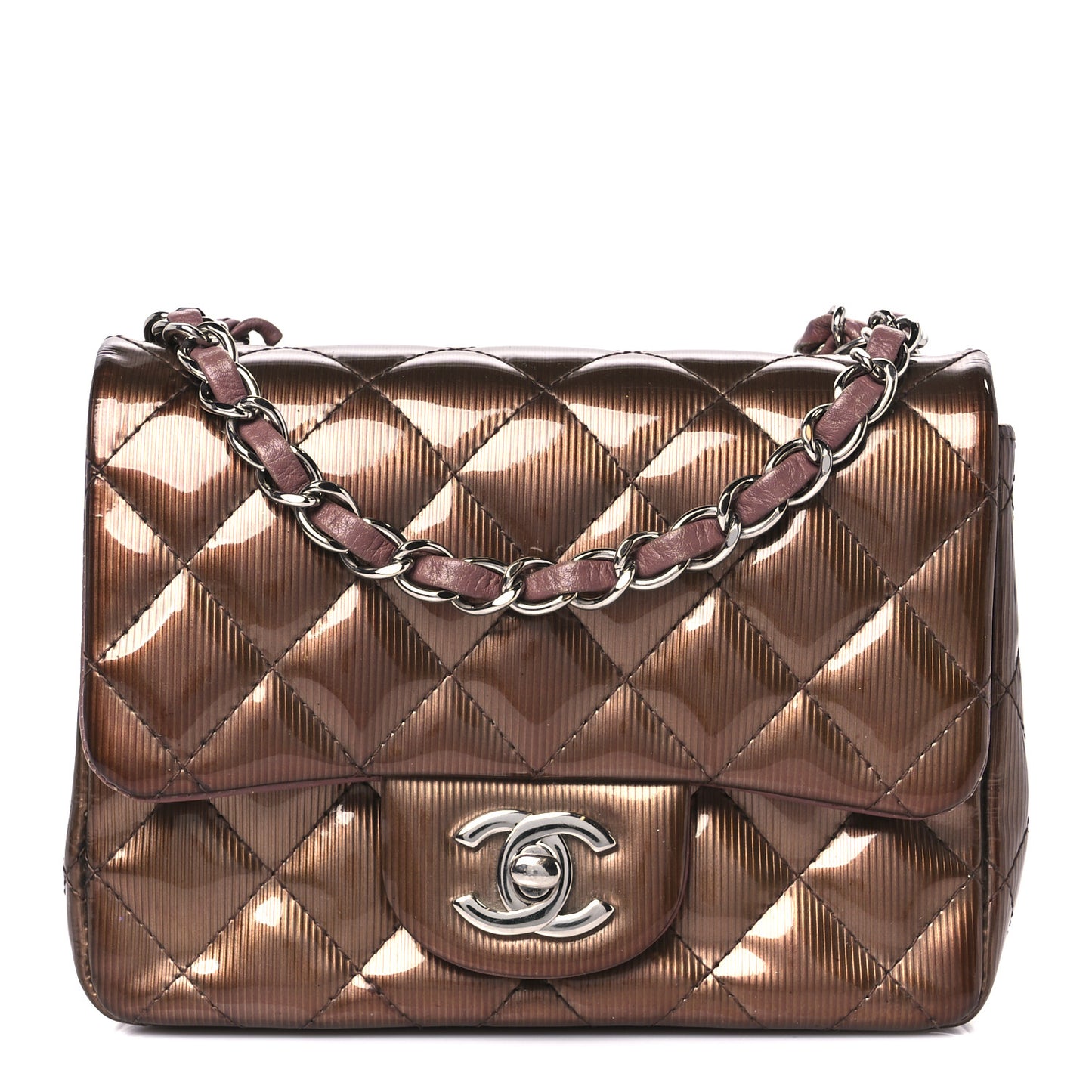 Striated Patent Quilted Mini Square Flap Pink