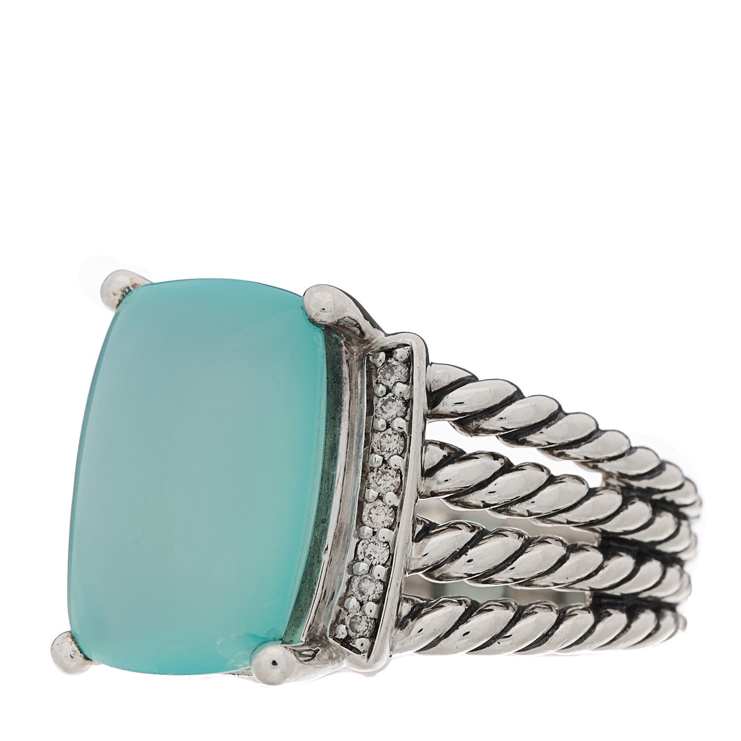 Sterling Silver Diamond Chalcedony 16mm Wheaton Ring 56 7.75