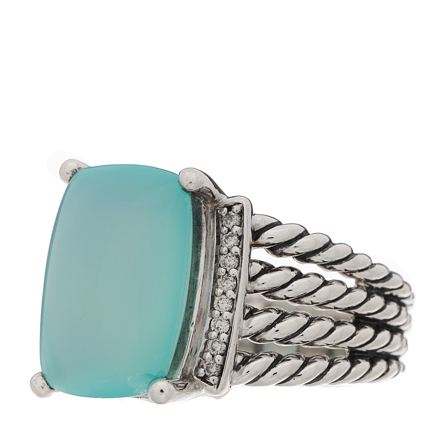 David Yurman Sterling Silver Diamond Chalcedony 16mm Wheaton Ring 56 7.75 3 of 5