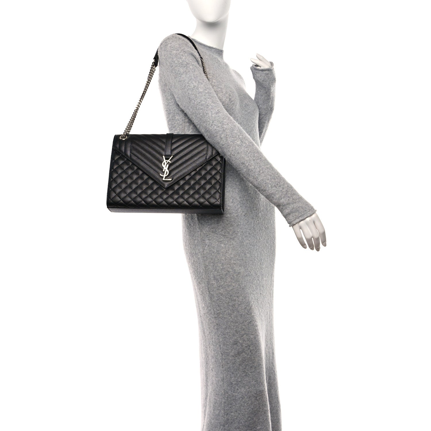 Saint Laurent Grain De Poudre Textured Mixed Matelasse Large Triquilt Monogram Satchel Black 2 of 11