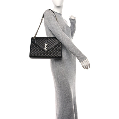 Saint Laurent Grain De Poudre Textured Mixed Matelasse Large Triquilt Monogram Satchel Black 2 of 11