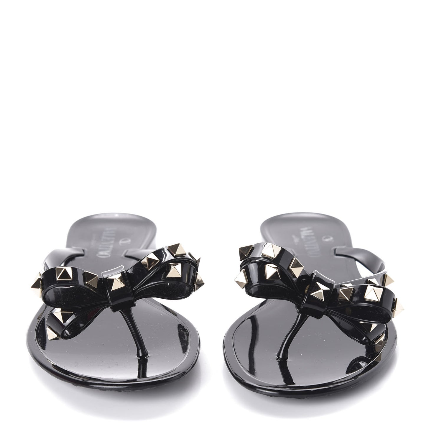 PVC Jelly Rockstud Bow Thong Sandals 38 Black
