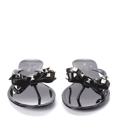 Valentino Garavani PVC Jelly Rockstud Bow Thong Sandals 38 Black 2 of 9