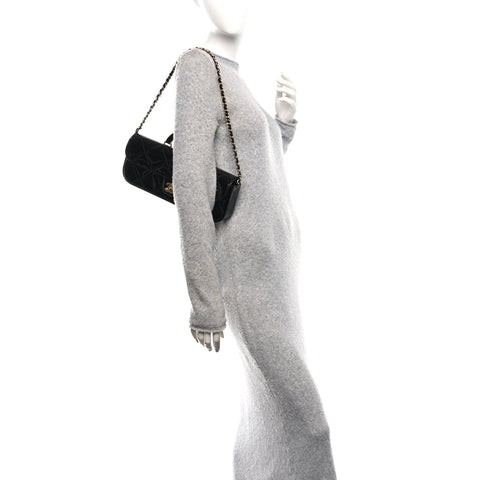 Metallic Mirror Calfskin Large Top Handle Clutch With Chain  Black