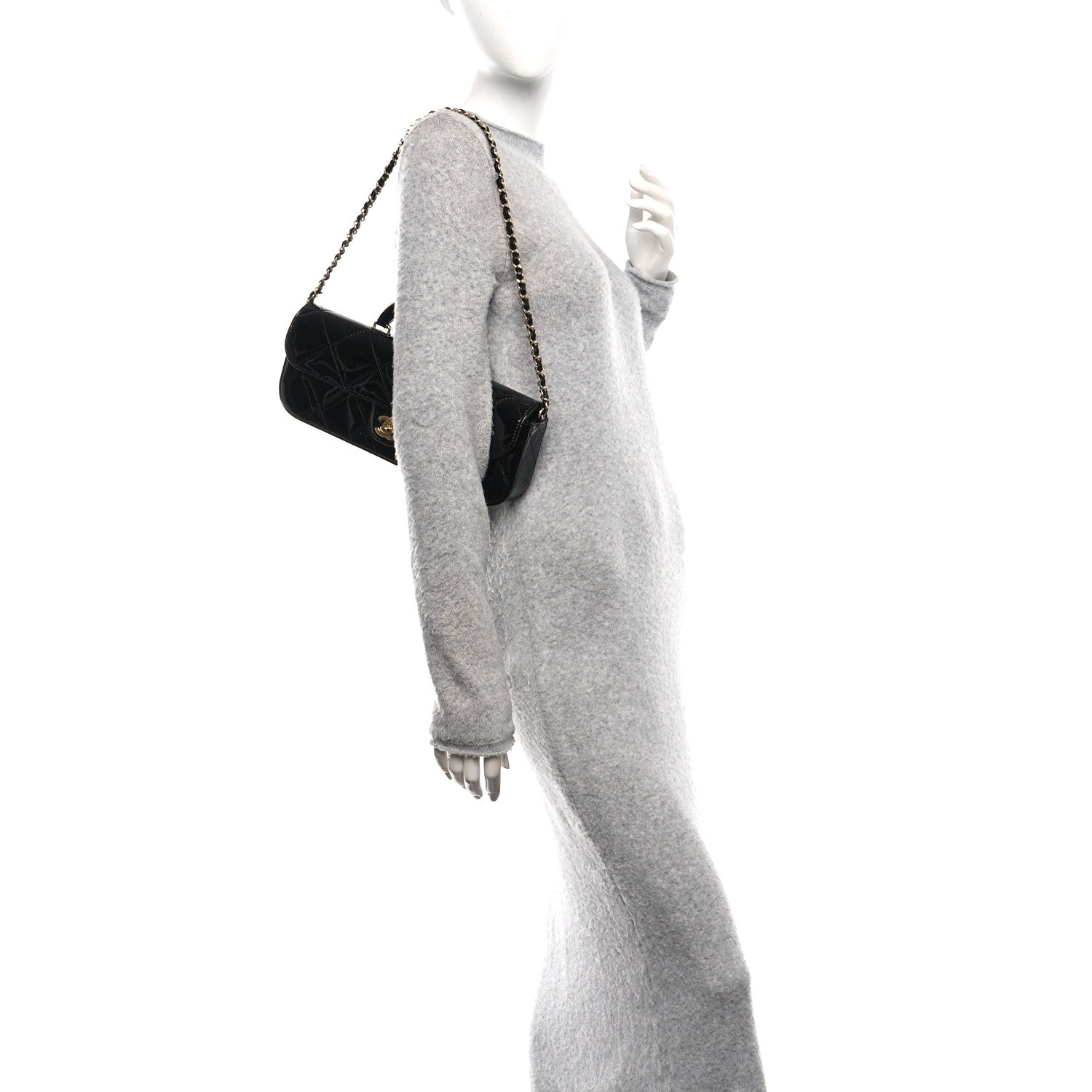 Chanel Metallic Mirror Calfskin Large Top Handle Clutch With Chain  Black 2 of 12