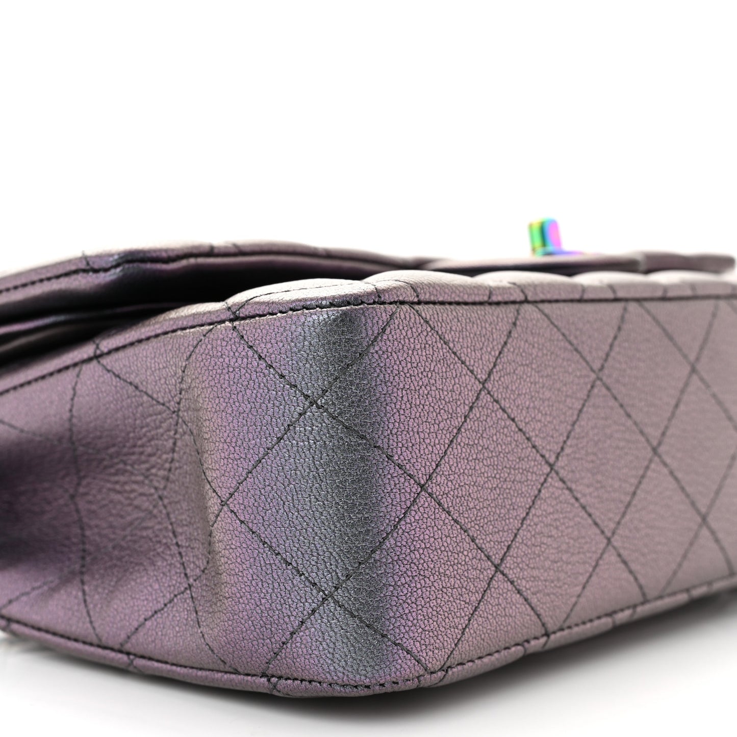 Iridescent Goatskin Quilted Medium Double Flap Purple