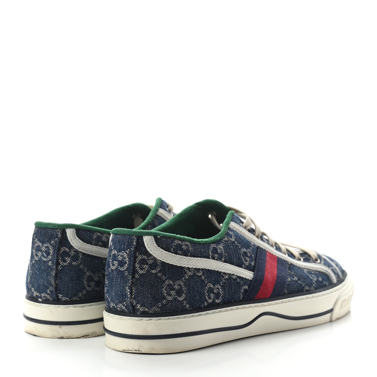 New Denim GG Monogram Web Mens 1977 Tennis Sneakers 7.5 Blue Tea Mystic White