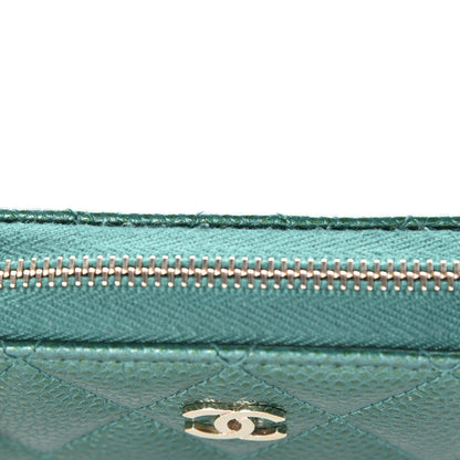 Chanel Metallic Caviar Quilted Zip Coin Purse Green 8 of 9
