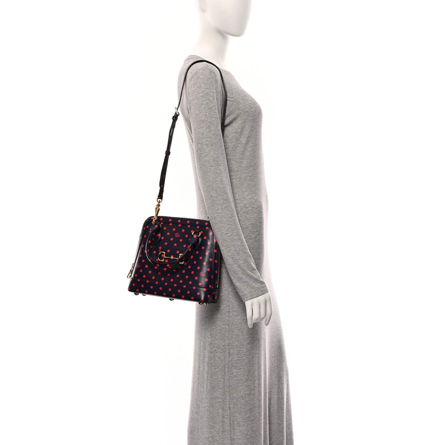 Shangai Calfskin Polka Dot Small Horsebit 1955 Top Handle Bag Blue Red