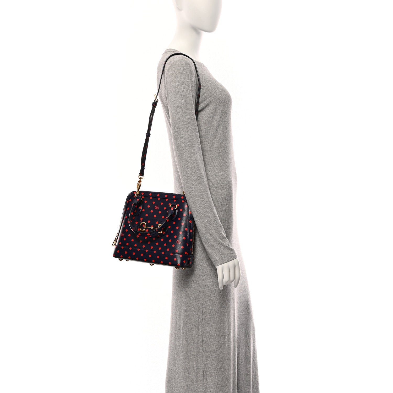 Gucci Shangai Calfskin Polka Dot Small Horsebit 1955 Top Handle Bag Blue Red 2 of 10