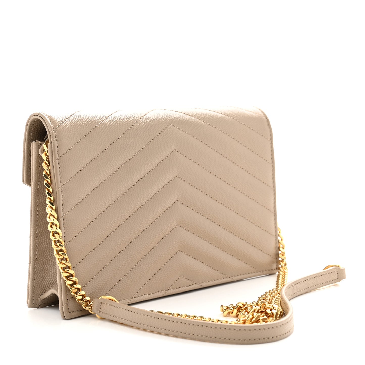 Grain De Poudre Matelasse Chevron Monogram Envelope Chain Wallet Dark Beige