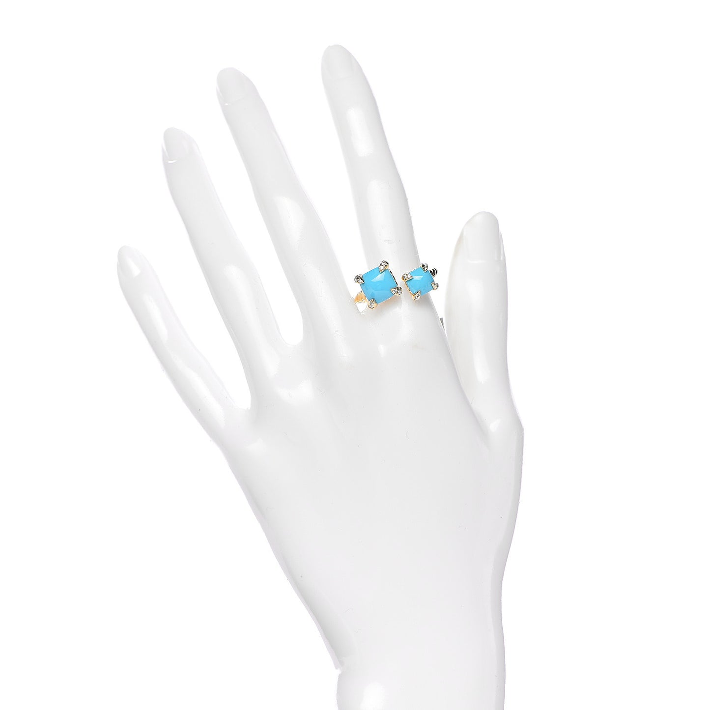 18K Yellow Gold Diamond Turquoise Chatelaine Bypass Ring 54 7