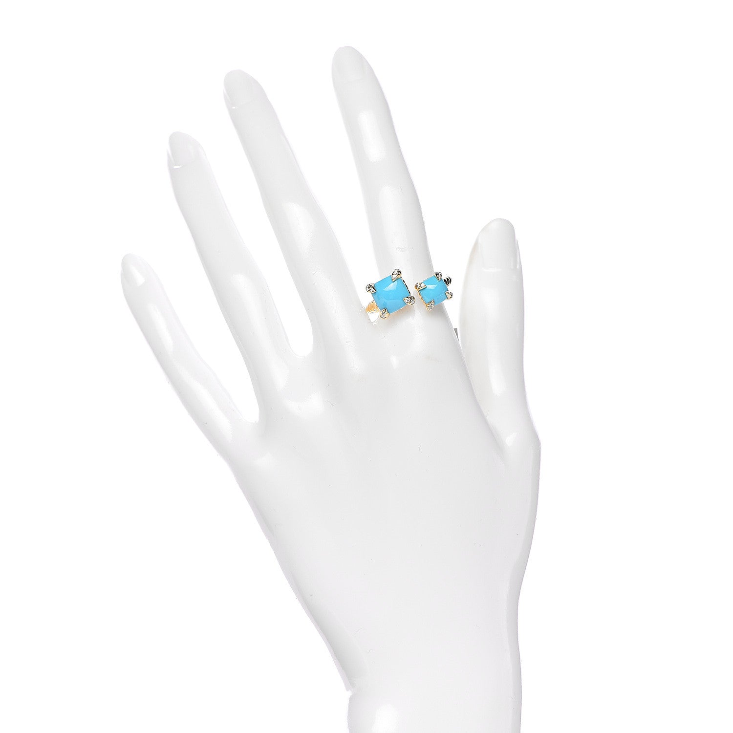 David Yurman 18K Yellow Gold Diamond Turquoise Chatelaine Bypass Ring 54 7 2 of 6