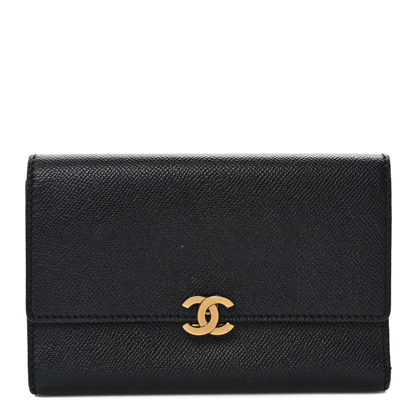Grained Calfskin CC Flap Wallet Black