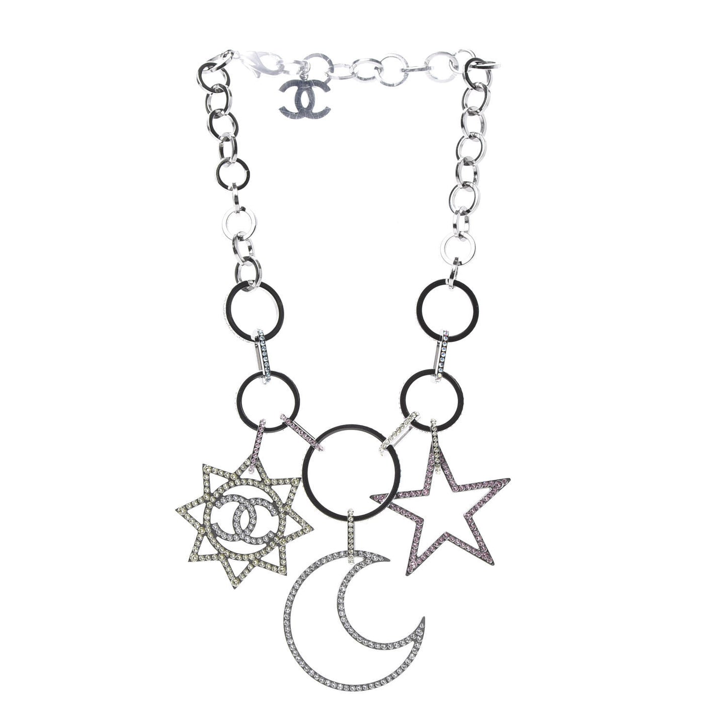 Ruthenium Crystal CC Star Moon Star Necklace