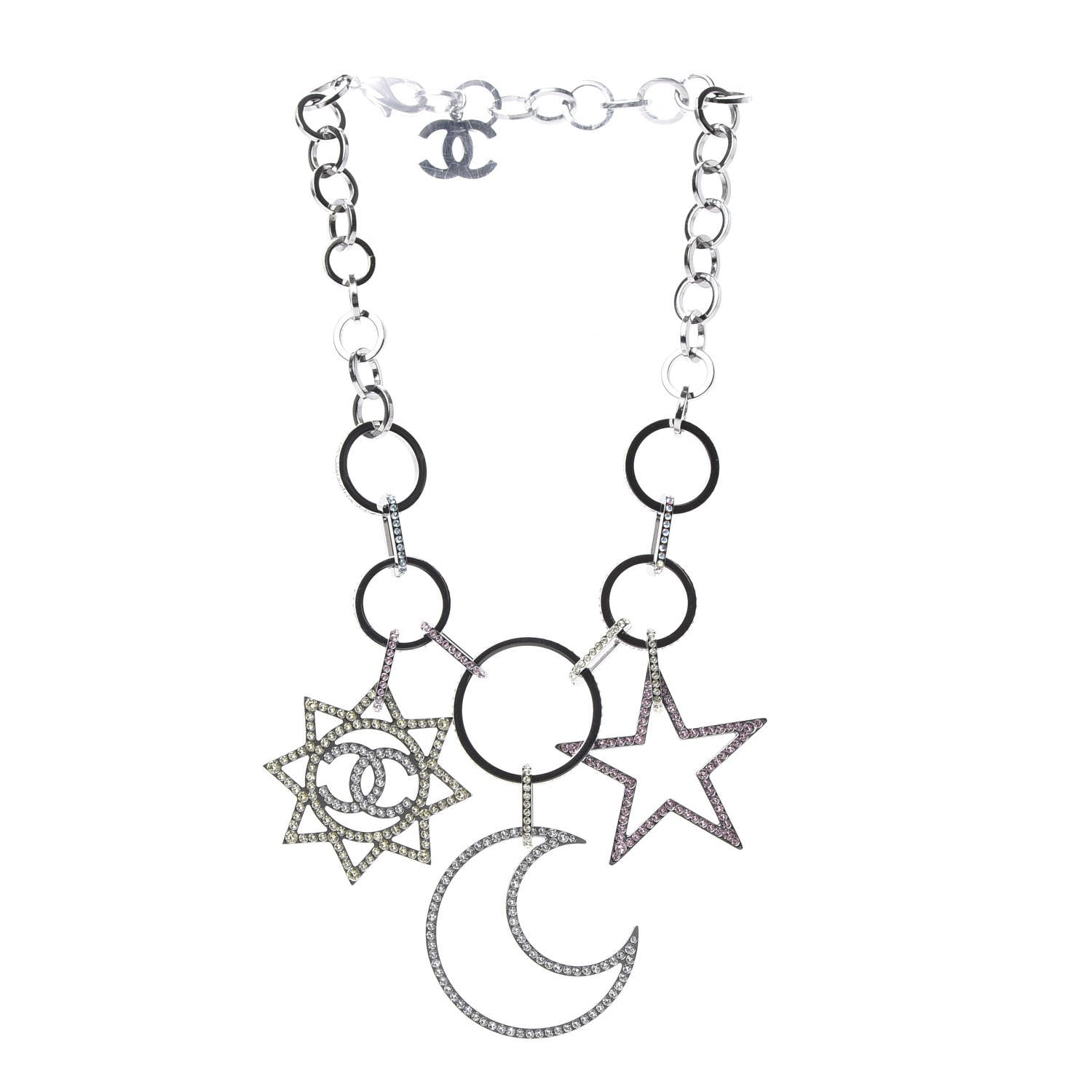 Chanel Ruthenium Crystal CC Star Moon Star Necklace 3 of 5