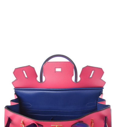 Hermes Epsom Bi Color Horseshoe Birkin 30 Rose Tyrien Bleu Electrique 29 of 33