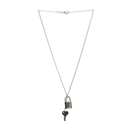 Chanel Enamel CC Padlock Heart Key Necklace Black Silver 3 of 6