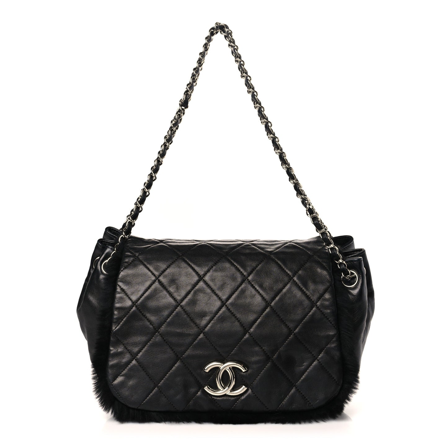 Lambskin Shearling CC Flap Bag Black