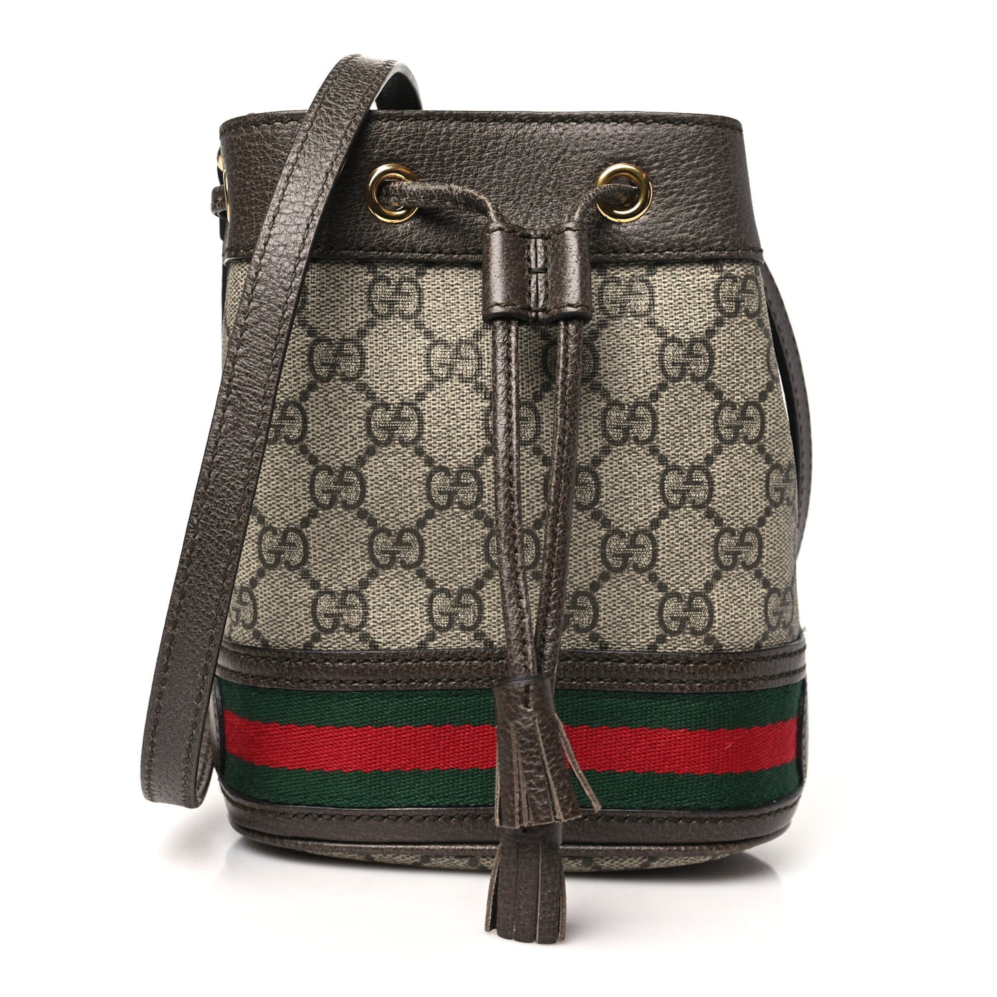 GG Supreme Monogram Web Mini Ophidia Bucket Bag Brown