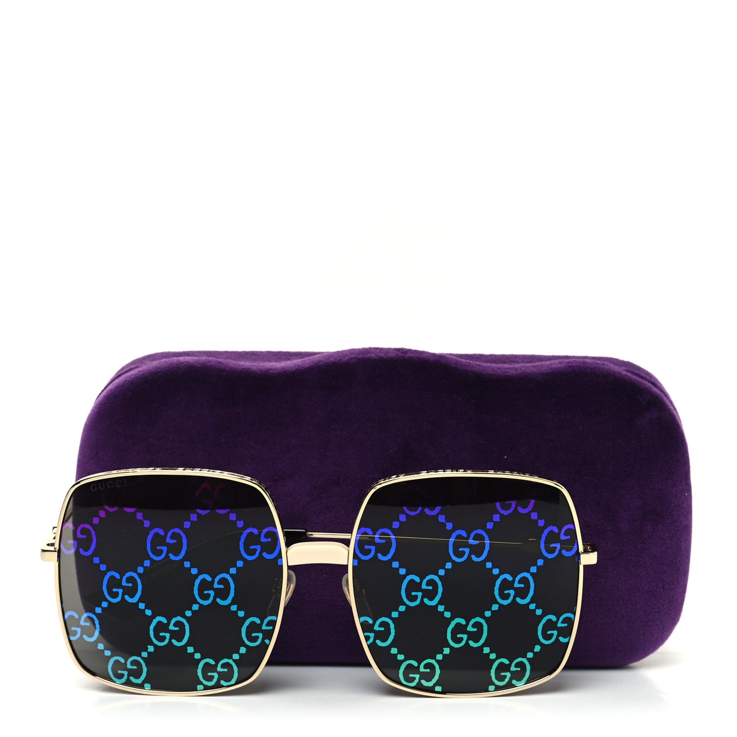 Metal Rectangular Frame Sunglasses GG0414S Gold Multicolor