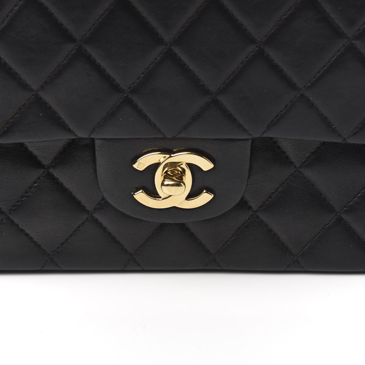 Lambskin Quilted Medium Double Flap Black