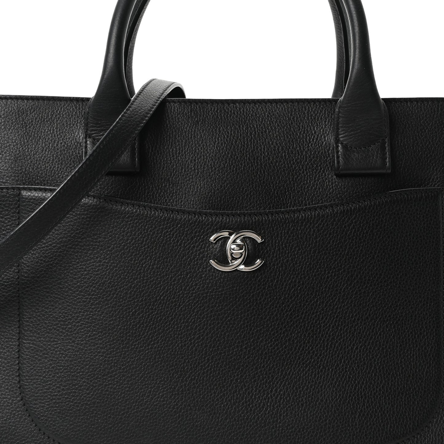 Grained Calfskin Medium Neo Executive Shopper Tote Black