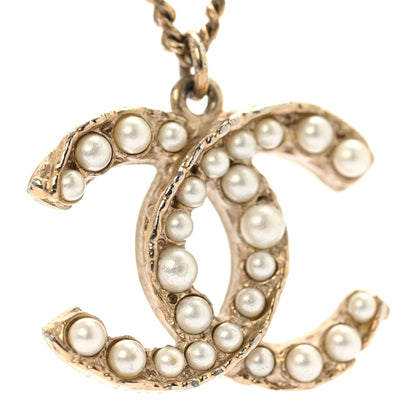 Chanel Pearl CC Pendant Necklace Light Gold 6 of 7