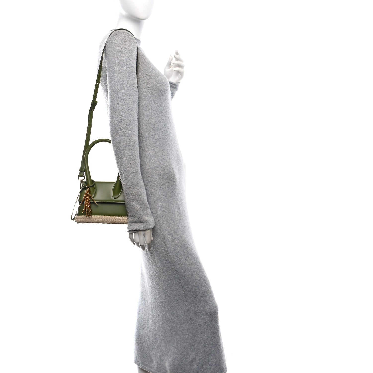 Jacquemus Smooth Calfskin Raffia Le Chiquito Moyen Corado Khaki 2 of 9