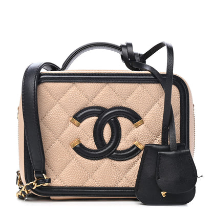 Chanel Caviar Quilted Small CC Filigree Vanity Case Beige Black 1 of 5