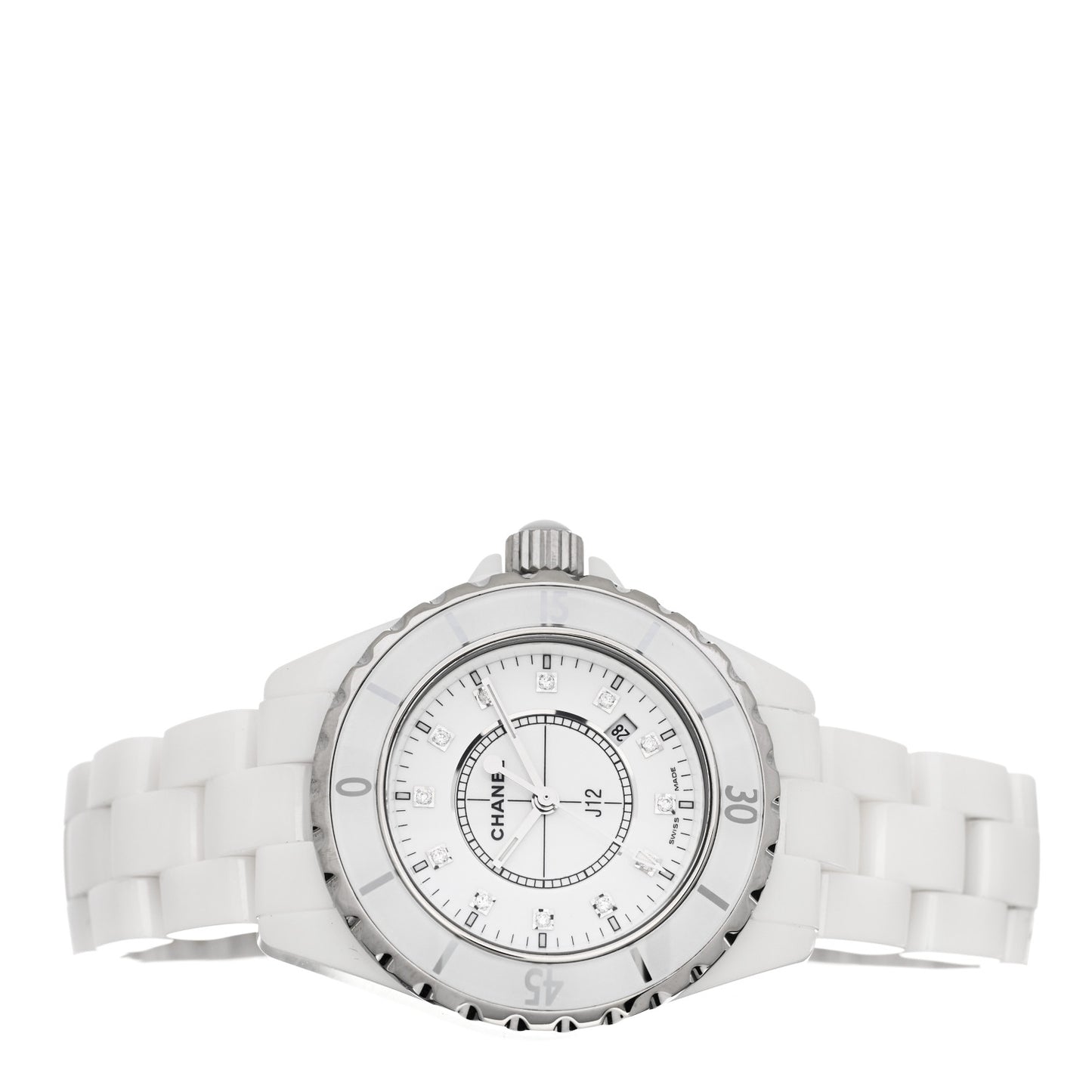Stainless Steel Ceramic Diamond 33mm J12 Quartz Watch White