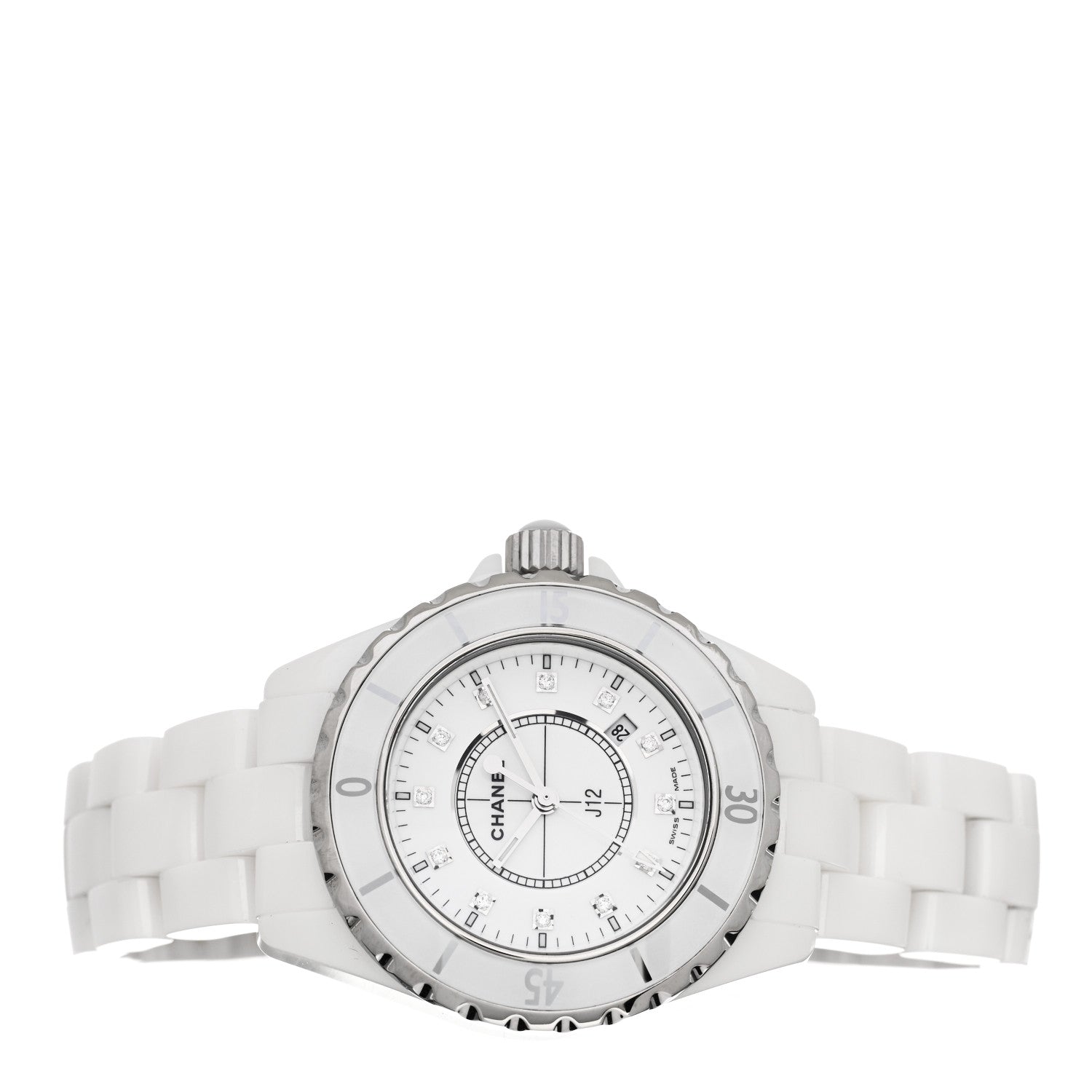 Chanel Stainless Steel Ceramic Diamond 33mm J12 Quartz Watch White 2 of 5