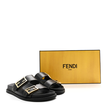 Fendi Vitello Fendi Feel Buckled Slide Sandals 37 Black 9 of 9