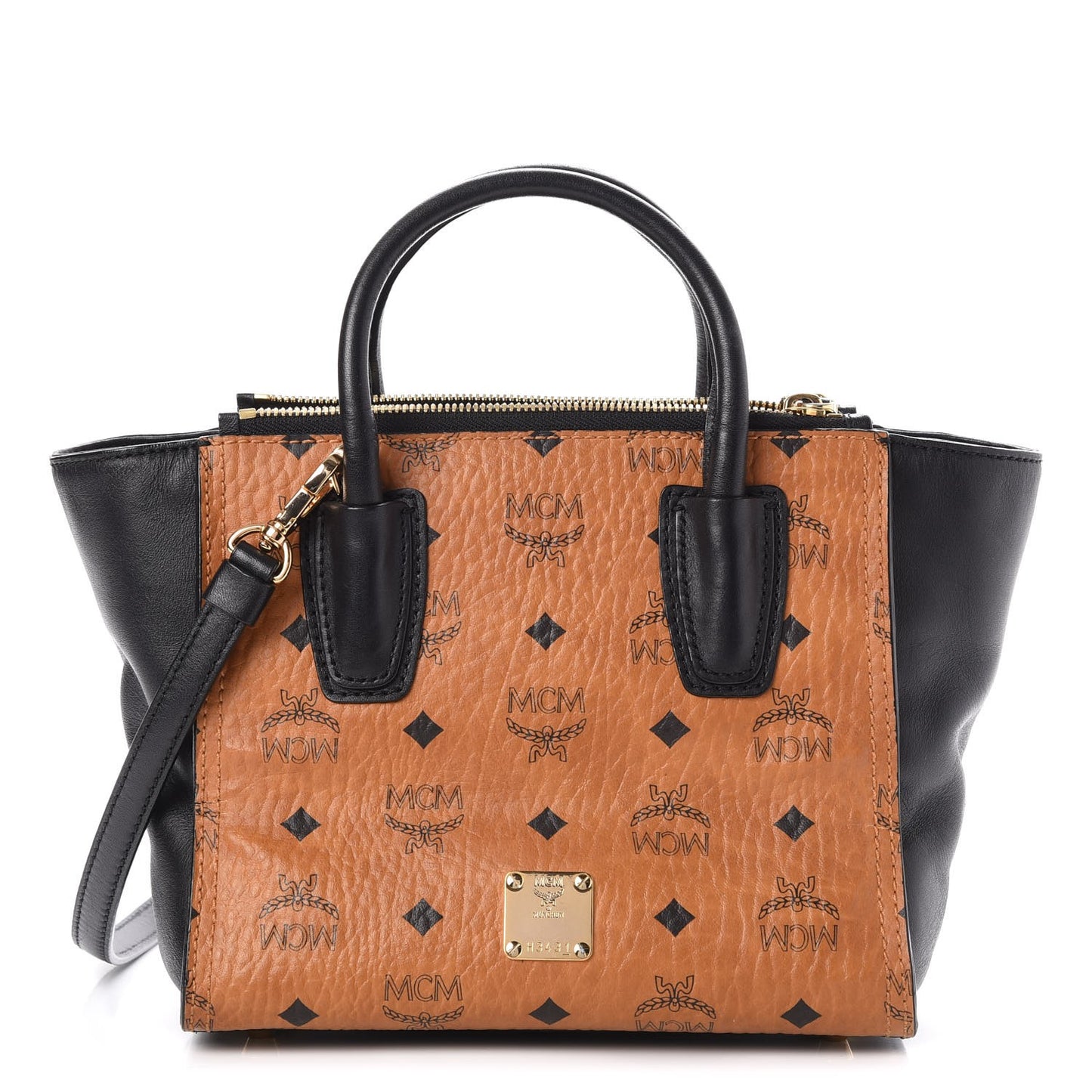 Visetos Small Kathy Double Zip Tote Cognac Black