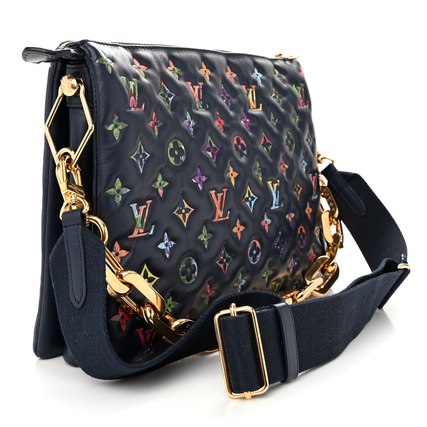 Lambskin Embossed Monogram LV Garden Coussin MM Navy Blue