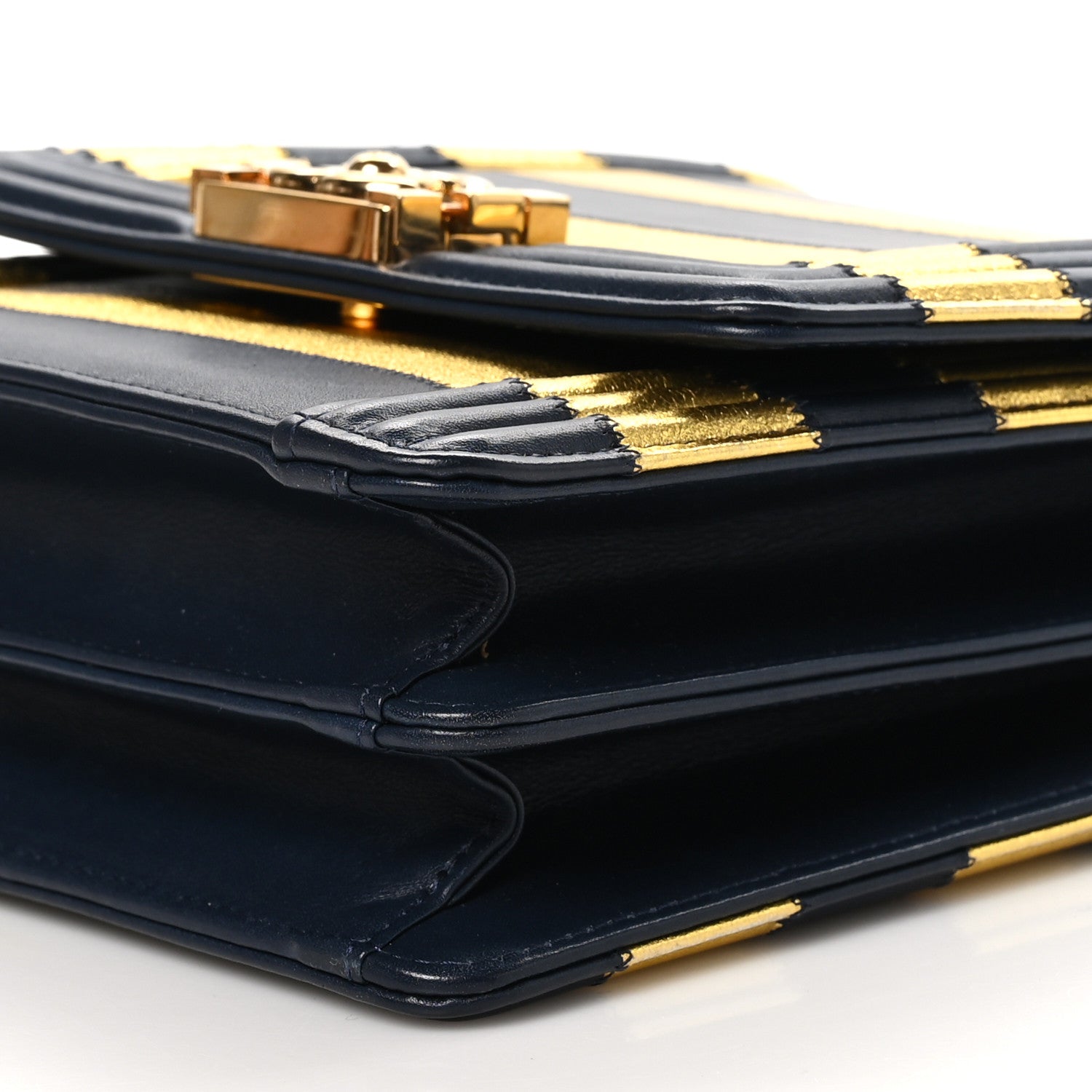 Chanel Metallic Lambskin Striped North South Boy Flap Navy Gold 11 of 11