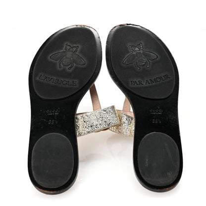 Gucci Nappa Silk Galassia GG Marmont Thong Flat Sandals 38.5 Platino 6 of 8