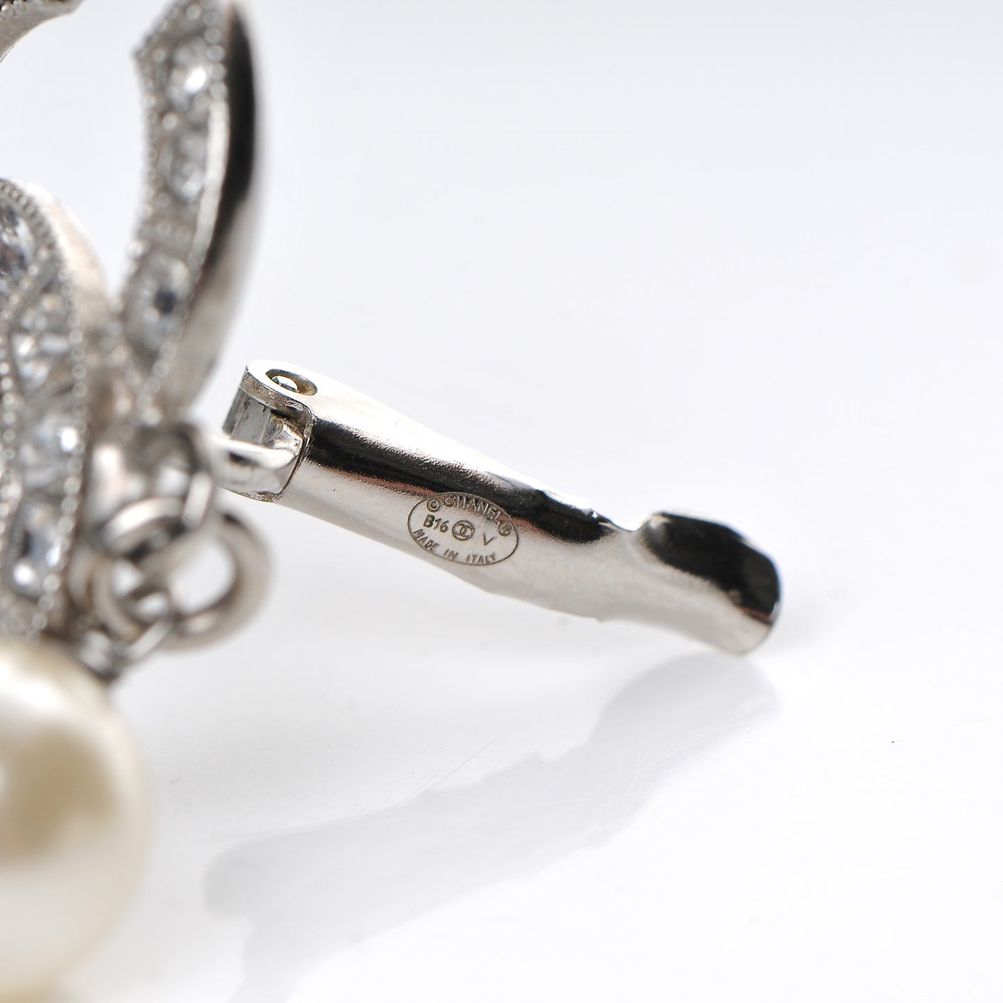 Crystal Pearl CC Drop Earrings Silver