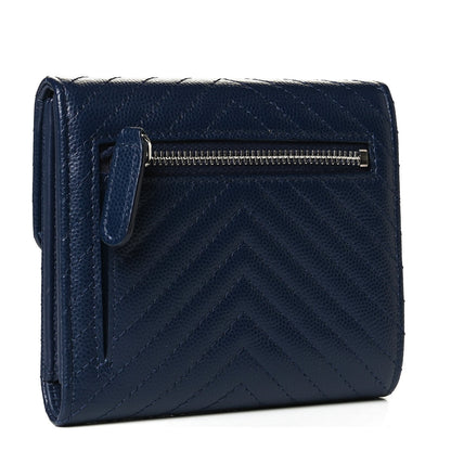 Chanel Caviar Chevron Quilted Compact Flap Wallet Navy 3 of 10