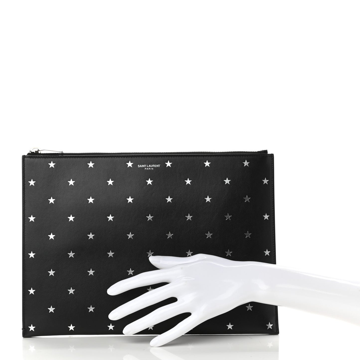 Calfskin Star Logo Zipped Tablet Pouch Black