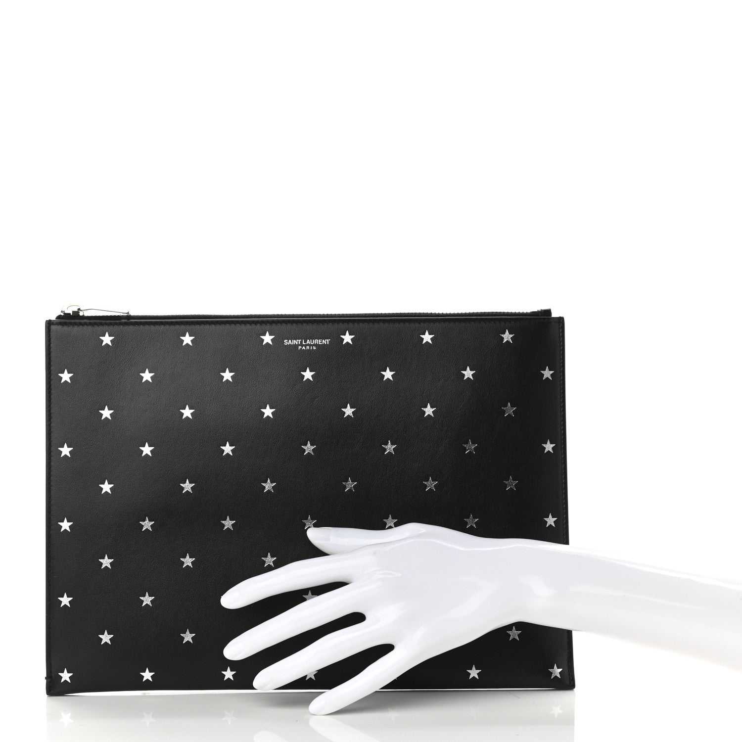 Saint Laurent Calfskin Star Logo Zipped Tablet Pouch Black 2 of 8
