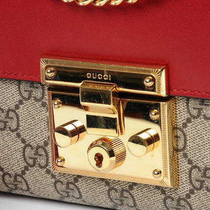 Gucci GG Supreme Monogram Calfskin Small Padlock Shoulder Bag Beige Hibiscus Red New Rosette 9 of 9