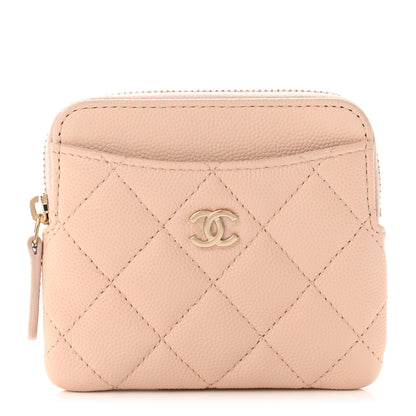 Chanel Caviar Quilted Zip Card Holder Wallet Light Beige 1 of 8