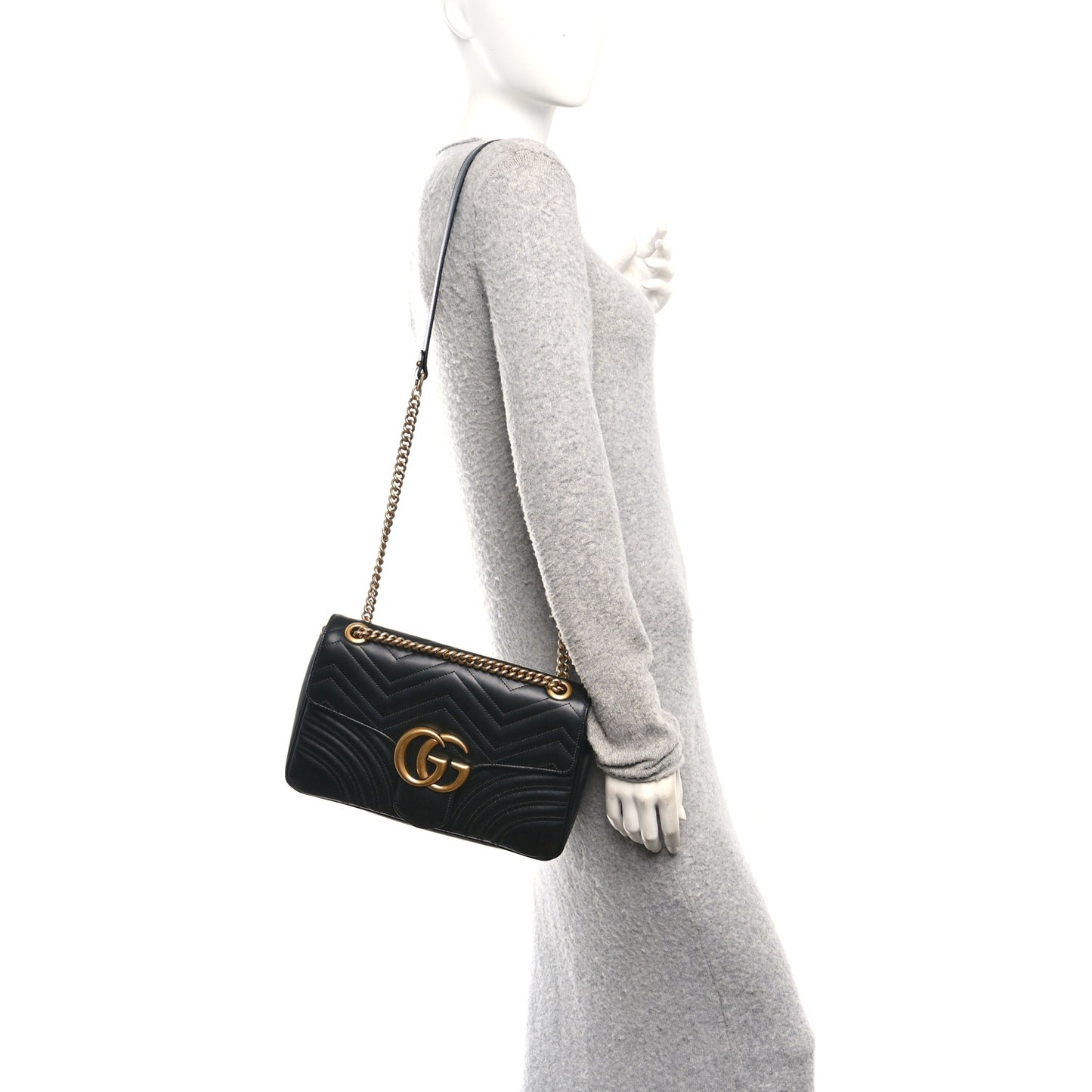 Calfskin Matelasse Medium GG Marmont Shoulder Bag Black